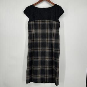 Max Mara Weekend Elicia Dress Size 12 Gray Plaid Wool Blend Boat Neck Sheath